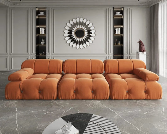 Exclusive Minimalist Modular Couches | 3-Piece Velvet Orange Mix And Match Couch Sectionals 3-seaters