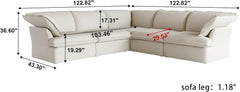 Premium Linen Cloud Sectional Couches | 5-Piece Linen Beige Rich Beautiful Fabric V-Shaped Sectionals 5-seaters