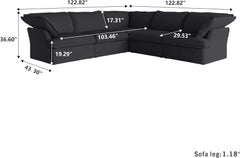 Premium Linen Cloud Sectional Couches | 5-Piece Linen Black Looks Good Anywhere V-Shaped Sectionals 5-seaters