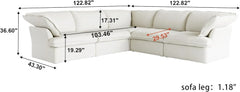 Premium Linen Cloud Sectional Couches | 5-Piece Linen White Hidden Storage Box V-Shaped Sectionals 5-seaters