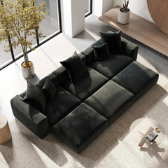 Exclusive Modern Modular Couches | 6-Piece Corduroy Black Hidden Sleek Sofa Legs Pit Sectionals 3-seaters with 3-Ottomans