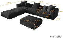 Exclusive Modern Modular Couches | 6-Piece Corduroy Black Hidden Sleek Sofa Legs Pit Sectionals 3-seaters with 3-Ottomans