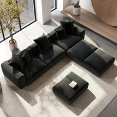 Exclusive Modern Modular Couches | 6-Piece Corduroy Black Hidden Sleek Sofa Legs Pit Sectionals 3-seaters with 3-Ottomans