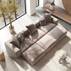 Exclusive Modern Modular Couches | 6-Piece Corduroy Brown Hidden Sleek Sofa Legs Pit Sectionals 3-seaters with 3-Ottomans