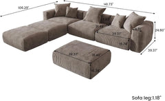 Exclusive Modern Modular Couches | 6-Piece Corduroy Brown Hidden Sleek Sofa Legs Pit Sectionals 3-seaters with 3-Ottomans