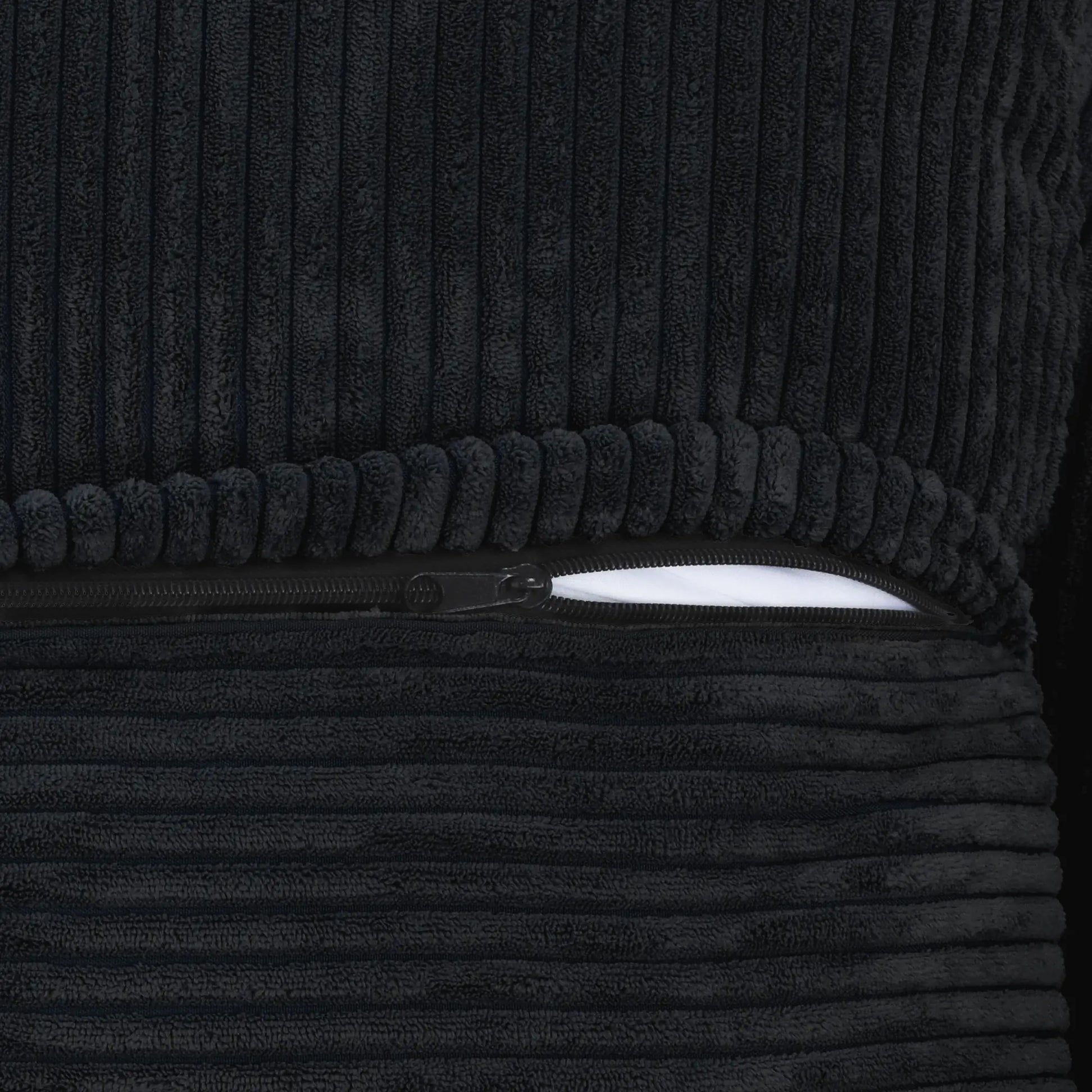 Washable Couch 129.92 " Corduroy Sectional Sofa Chaise with Removable Sofa Cover - Black