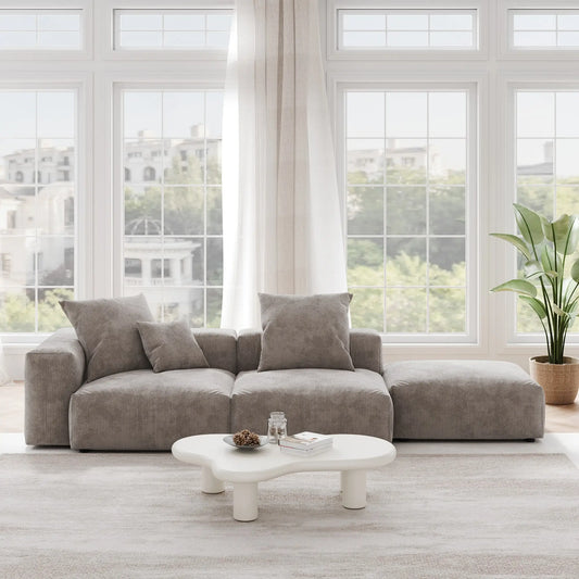 Washable Couch 129.92 " Corduroy Sectional Sofa Chaise with Removable Sofa Cover - Brown