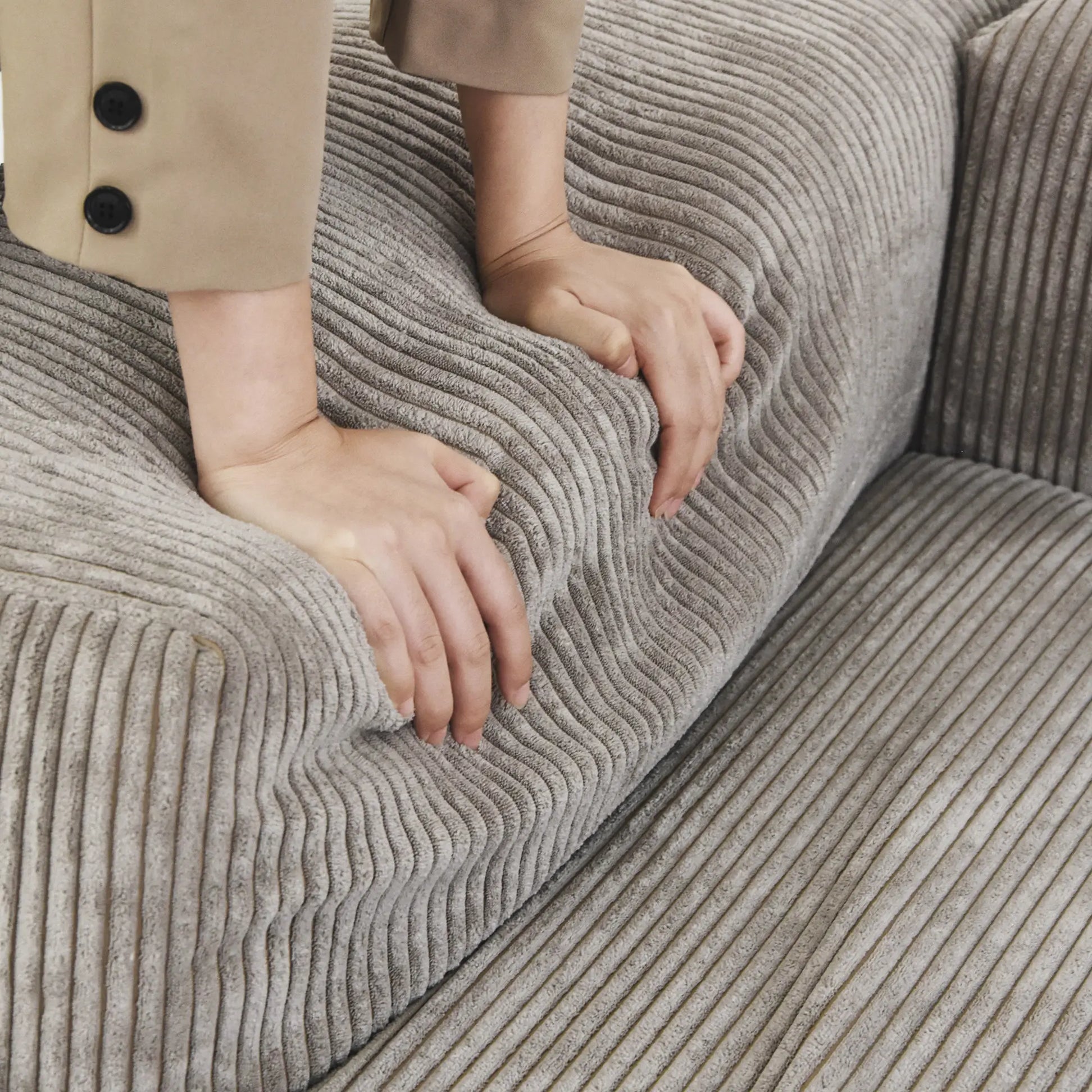 Washable Couch 129.92 " Corduroy Sectional Sofa Chaise with Removable Sofa Cover - Brown