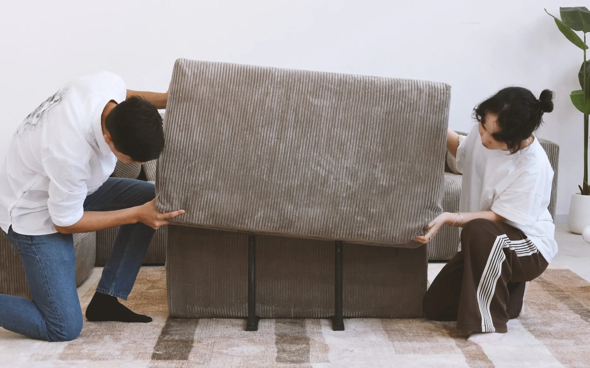 Washable Couch 129.92 " Corduroy Sectional Sofa Chaise with Removable Sofa Cover - Brown