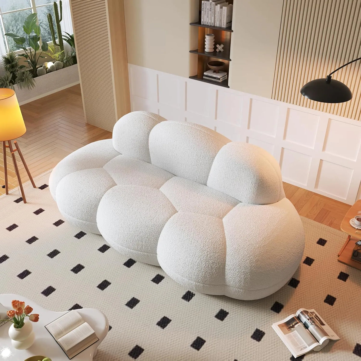 Signature Cloud Boneless Couches | 1-Piece Chenille White Single Sofa 3-Seaters