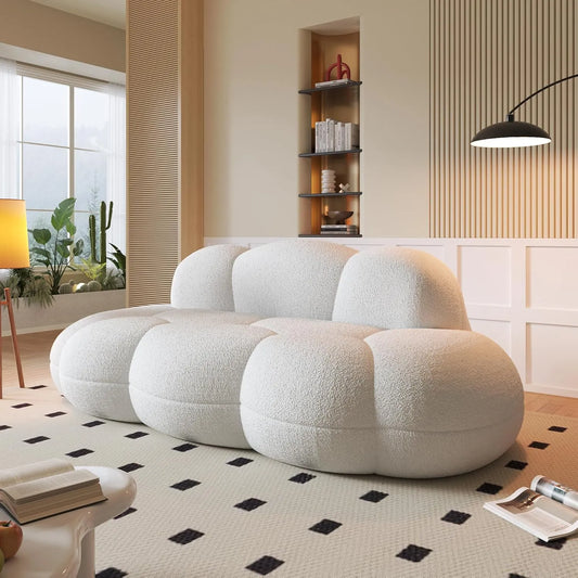 Signature Cloud Boneless Couches | 1-Piece Chenille White Single Sofa 3-Seaters