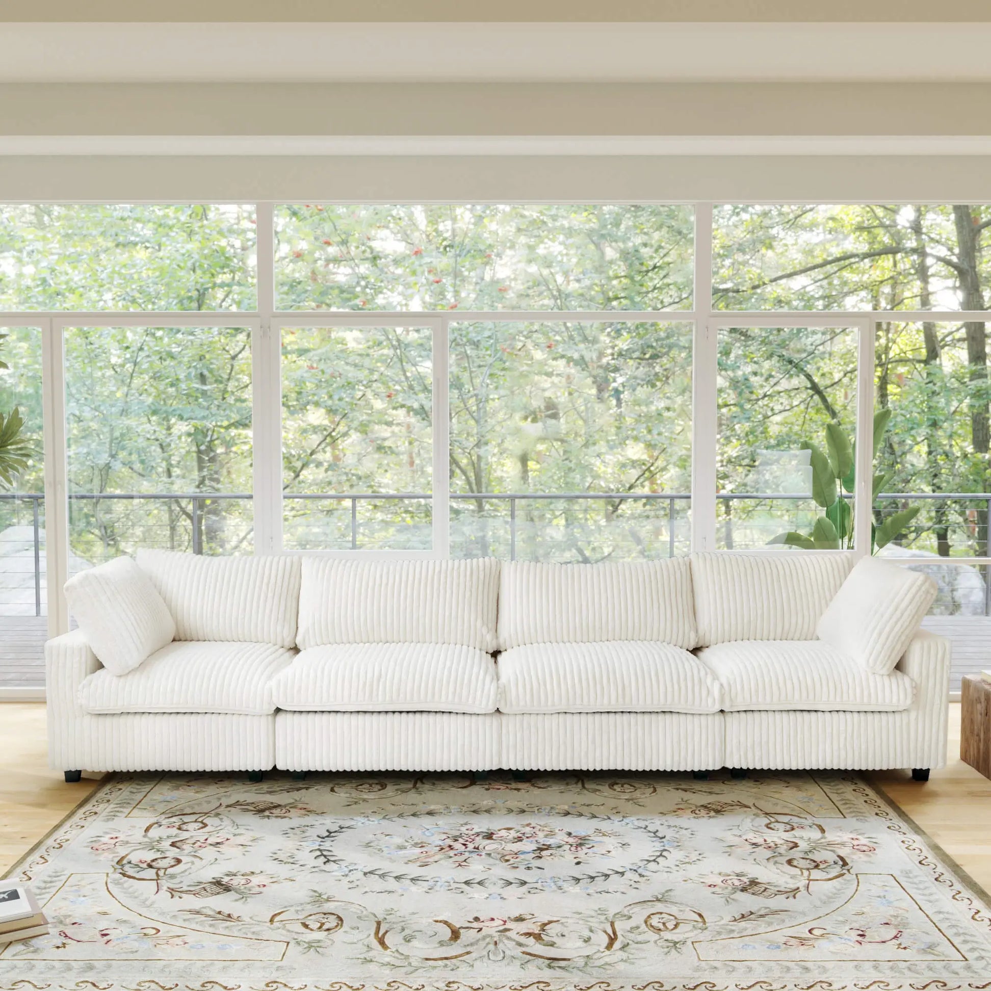 Fluffy Couch Plush Comfy Sectional 4-Seater Sofa with Sofa Cover 3D-Knitted Fabric - Beige