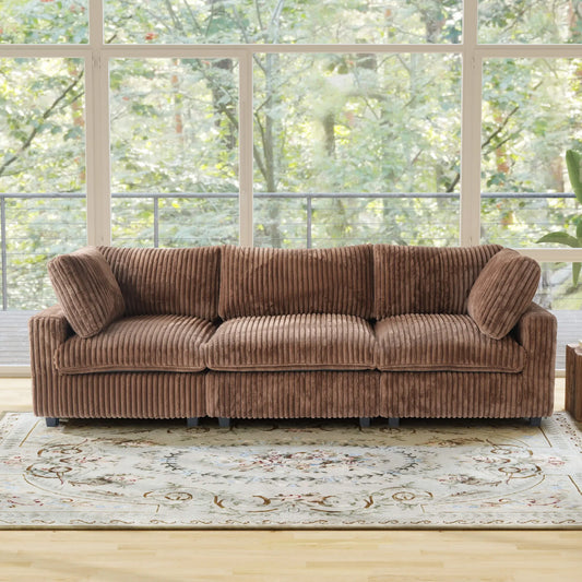 Fluffy Couch Plush Sectional 3-Seater Deep Seat Sofa with Sofa Cover - Brown