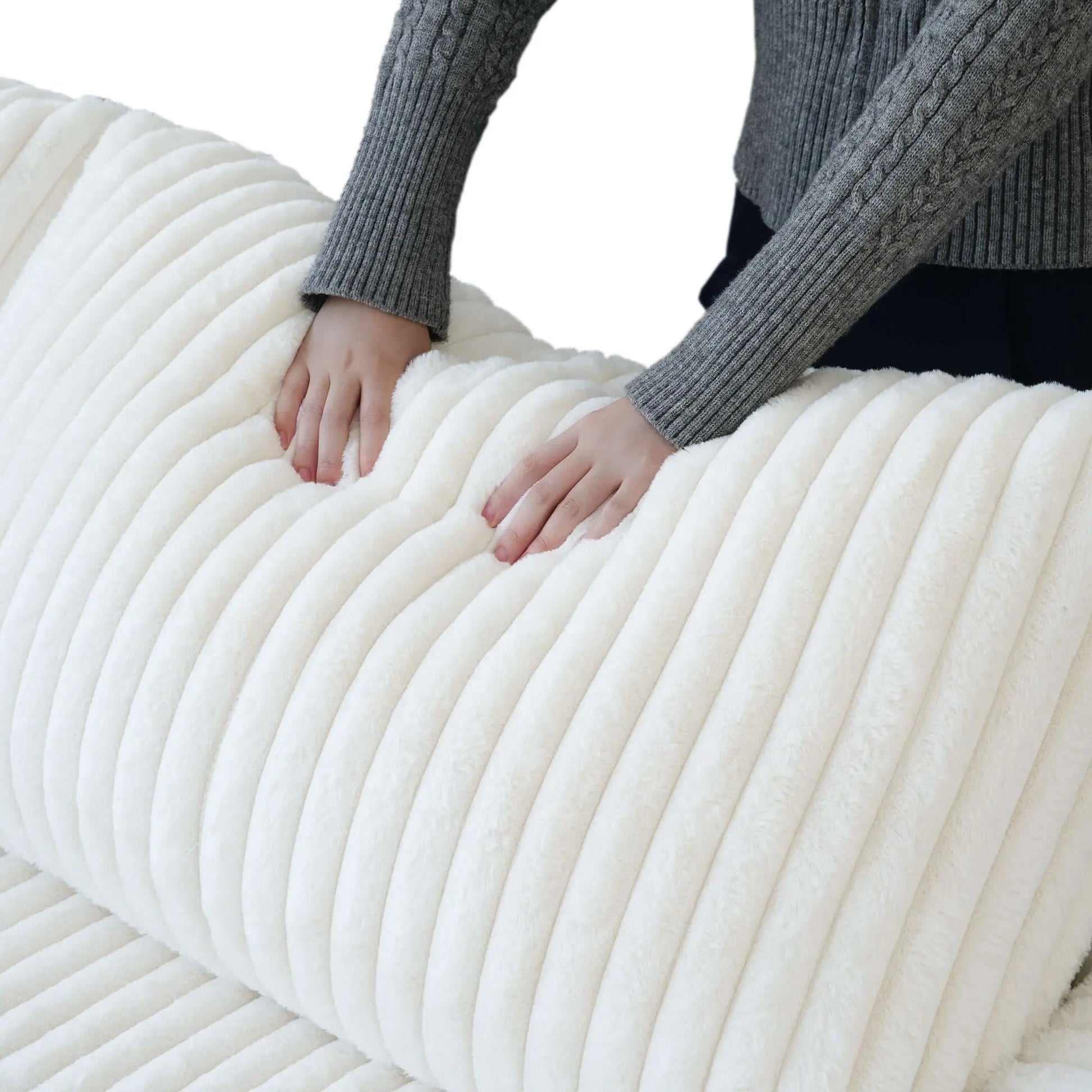 Fluffy Couch Plush Comfy Sectional 4-Seater Sofa with Sofa Cover 3D-Knitted Fabric - Beige