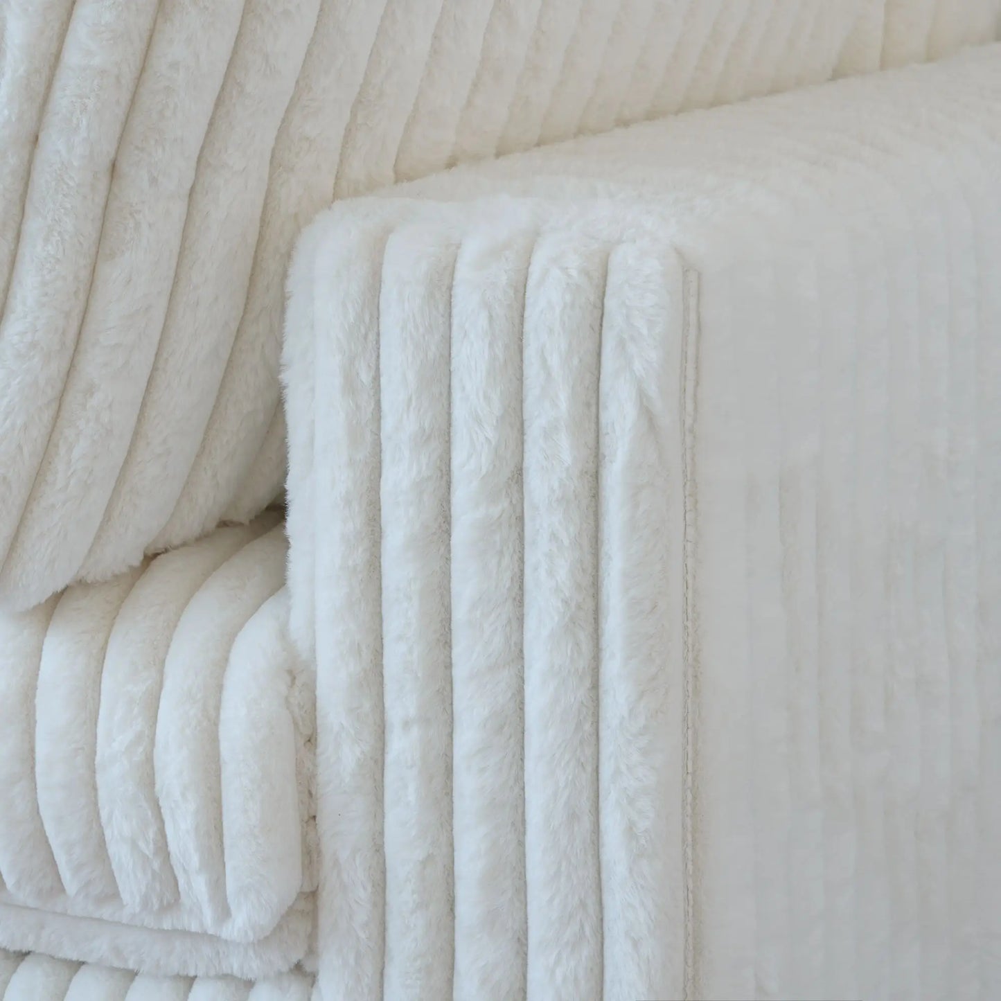 Fluffy Couch Plush Comfy Sectional 4-Seater Sofa with Sofa Cover 3D-Knitted Fabric - Beige
