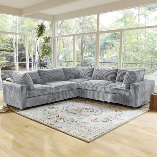Fluffy Couch Plush Sectional Comfy Corner Couch with Removable Sofa Cover - Light Grey