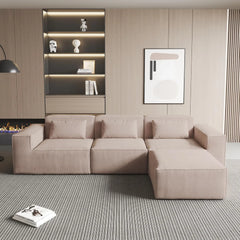 Exclusive Classic Sectional Couches | 3-Piece Corduroy Brown Cushions Don't Sink L-Shaped Sectionals 3-seaters with 1-Ottomans