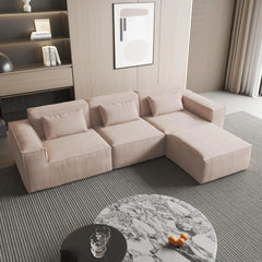 Exclusive Classic Sectional Couches | 3-Piece Corduroy Brown Cushions Don't Sink L-Shaped Sectionals 3-seaters with 1-Ottomans