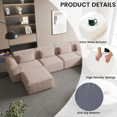 Exclusive Classic Sectional Couches | 3-Piece Corduroy Brown Cushions Don't Sink L-Shaped Sectionals 3-seaters with 1-Ottomans