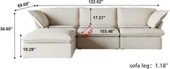 Premium Linen Cloud Sectional Couches | 4-Piece Linen Beige Oversized Cushions L-Shaped Sectionals 3-seaters with 1-Ottomans