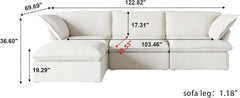 Premium Linen Cloud Sectional Couches | 4-Piece Linen White Rich Fancy Velvet L-Shaped Sectionals 3-seaters with 1-Ottomans