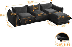Exclusive Modern Sectional Couches | 4-Piece Chenille Black Vintage Charm Today L-Shaped Sectionals 3-seaters with 1-Ottomans