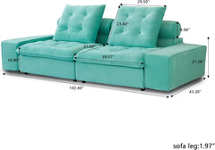Premium Adjustable Cloud Sectional Couches | 2-Piece Velvet Tiffany Blue Multi-Layer Cushioning Loveseats 2-seaters