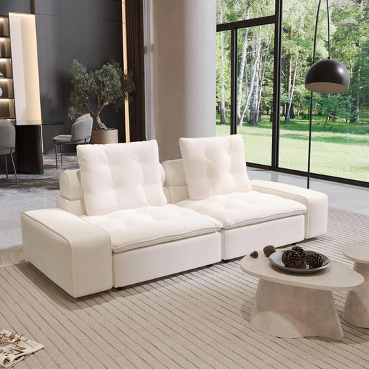 Premium Adjustable Cloud Sectional Couches | 2-Piece Velvet Beige Smooth Modern Style Loveseats 2-seaters