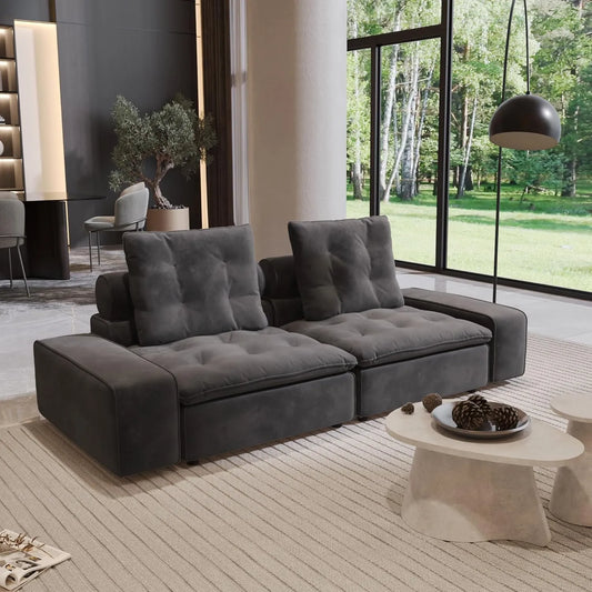 Premium Adjustable Cloud Sectional Couches | 2-Piece Velvet Grey Pet-Friendly Fabric Loveseats 2-seaters