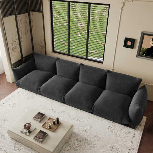 Exclusive Modern Sectional Couches | 4-Piece Chenille Black Strong Wood Legs Couch Sectionals 4-seaters