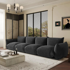 Exclusive Modern Sectional Couches | 4-Piece Chenille Black Strong Wood Legs Couch Sectionals 4-seaters