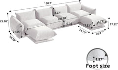 Exclusive Modern Sectional Couches | 6-Piece Chenille Beige Modular Design U-Shaped Sectionals 4-seaters with 2-Ottomans