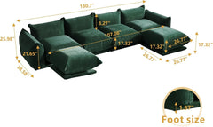 Exclusive Modern Sectional Couches | 6-Piece Chenille Green Retro Modern Fusion U-Shaped Sectionals 4-seaters with 2-Ottomans