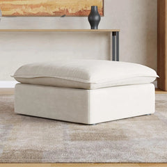 Premium Linen Cloud Sectional Couches | 1-Piece Linen Beige Clean Simple Style Ottoman