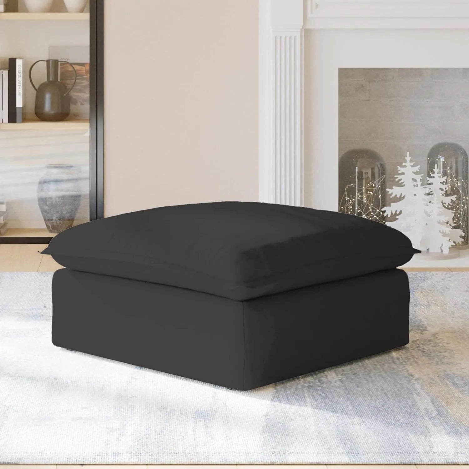 Premium Linen Cloud Sectional Couches | 1-Piece Linen Black Rich Elegance Ottoman