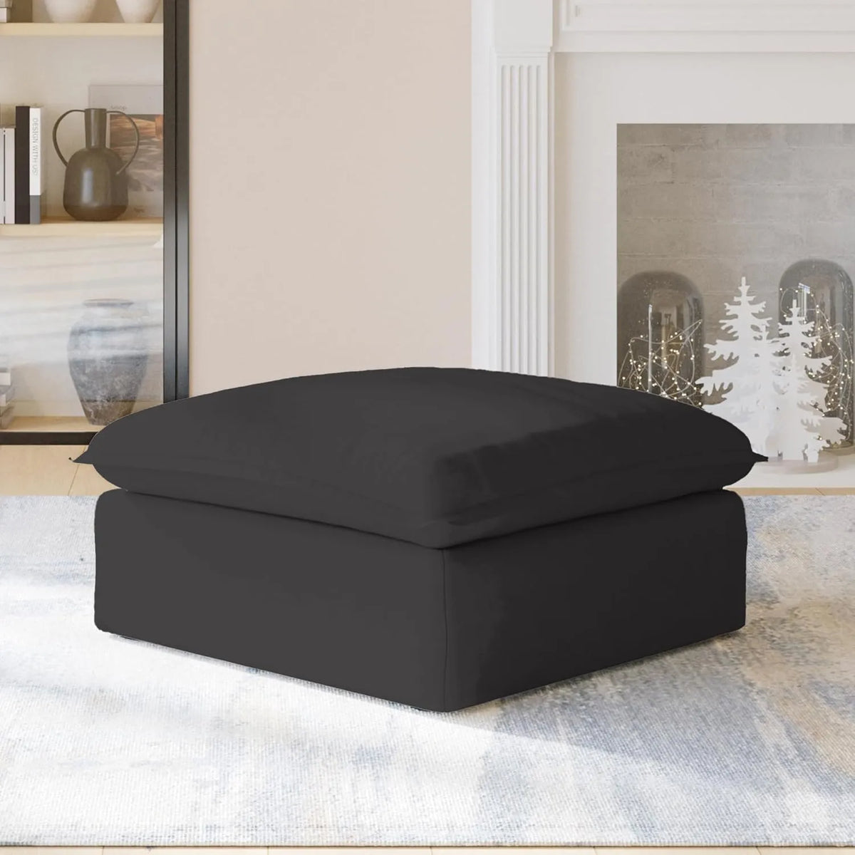 Premium Linen Cloud Sectional Couches | 1-Piece Linen Black Rich Elegance Ottoman
