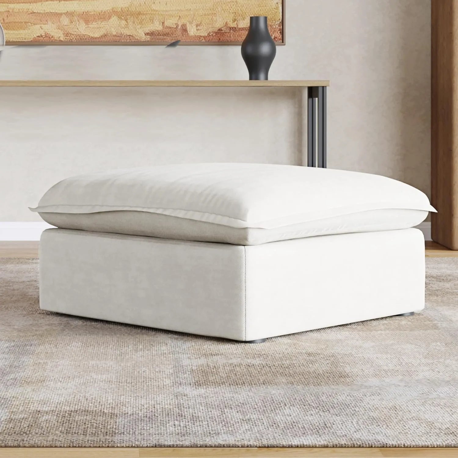 Premium Linen Cloud Sectional Couches | 1-Piece Linen White A Clean Simple Look Ottoman
