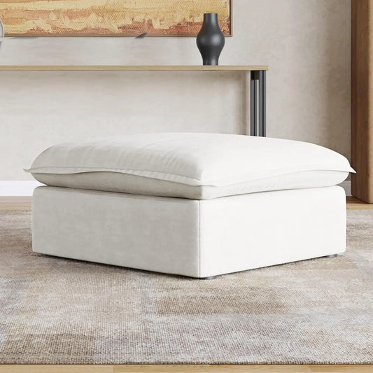 Premium Linen Cloud Sectional Couches | 1-Piece Linen White A Clean Simple Look Ottoman