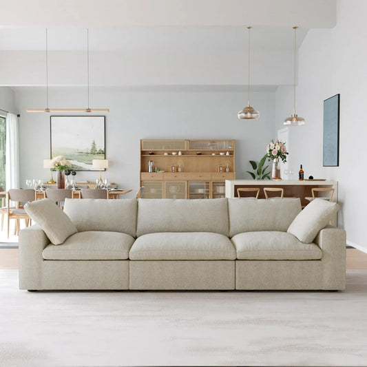 Premium Luxe Cloud Sectional Couches | 3-Piece Linen Khaki Cloud-Like Comfort Couch Sectionals 3-seaters