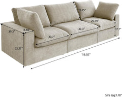Premium Luxe Cloud Sectional Couches | 3-Piece Linen Khaki Cloud-Like Comfort Couch Sectionals 3-seaters
