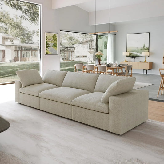 Premium Luxe Cloud Sectional Couches | 3-Piece Linen Khaki Cloud-Like Comfort Couch Sectionals 3-seaters