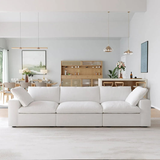Premium Luxe Cloud Sectional Couches | 3-Piece Linen White Cloud-Like Comfort Couch Sectionals 3-seaters