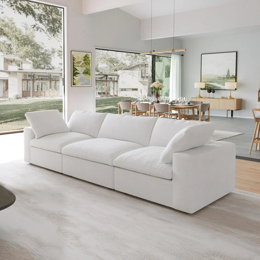 Premium Luxe Cloud Sectional Couches | 3-Piece Linen White Cloud-Like Comfort Couch Sectionals 3-seaters