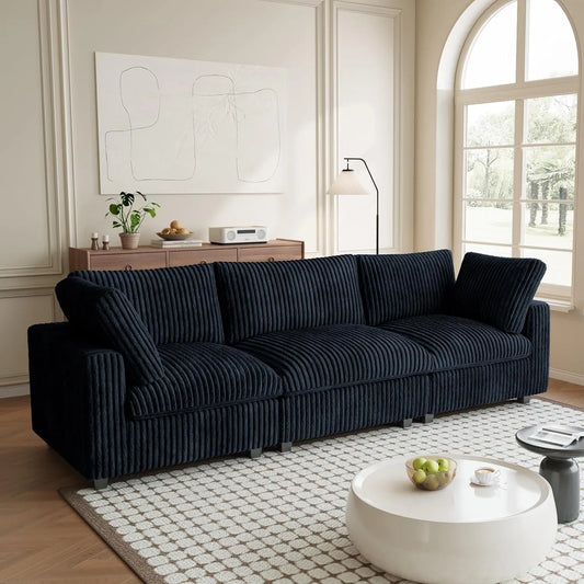 Premium Classic Cloud Sectional Couches | 3-Piece Plush Fabric Black Modular Design Couch Sectionals 3-seaters