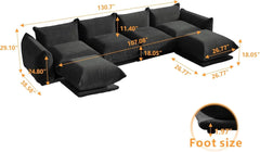 Exclusive Modern Sectional Couches | 6-Piece Chenille Black Vintage Charm Today U-Shaped Sectionals 4-seaters with 2-Ottomans