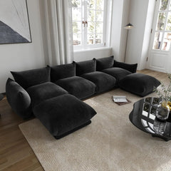 Exclusive Modern Sectional Couches | 6-Piece Chenille Black Vintage Charm Today U-Shaped Sectionals 4-seaters with 2-Ottomans