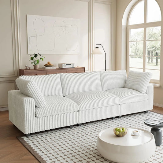 Premium Classic Cloud Sectional Couches | 3-Piece Plush Fabric Beige Soft Cotton Backrests Couch Sectionals 3-seaters