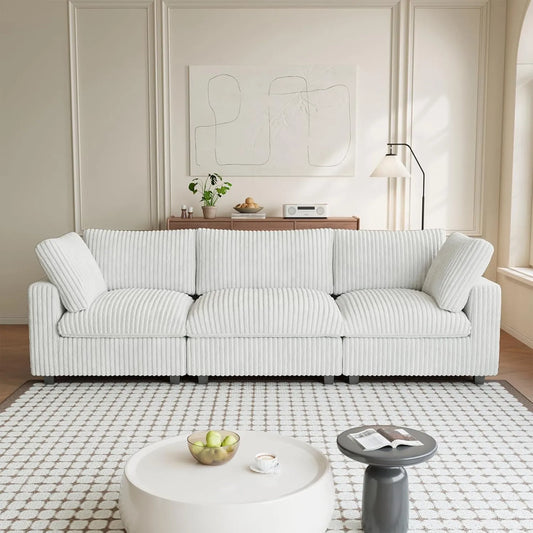 Premium Classic Cloud Sectional Couches | 3-Piece Plush Fabric Beige Soft Cotton Backrests Couch Sectionals 3-seaters