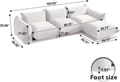 Exclusive Modern Sectional Couches | 4-Piece Chenille Beige Strong Wood Legs L-Shaped Sectionals 3-seaters with 1-Ottomans