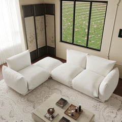 Exclusive Modern Sectional Couches | 4-Piece Chenille Beige Strong Wood Legs L-Shaped Sectionals 3-seaters with 1-Ottomans